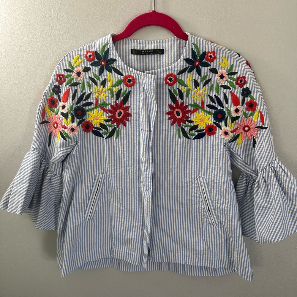 Zara striped floral embroidered jacket